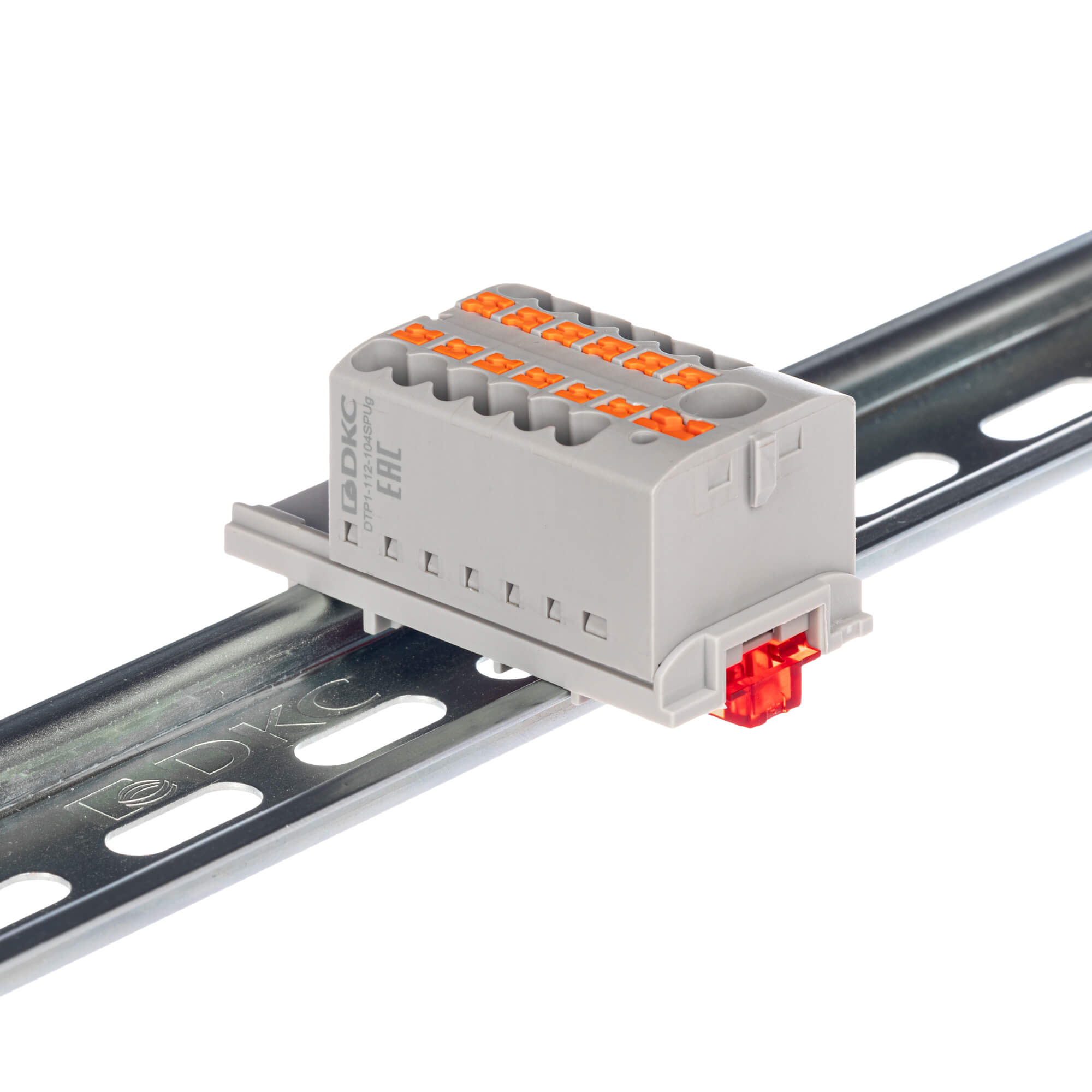 Блок распределительный с верт. адаптером на рейки шириной 15/35мм, зажим push-in, 1 ввод 6 кв.мм, 12 точек подключения 2,5 кв.мм, красный