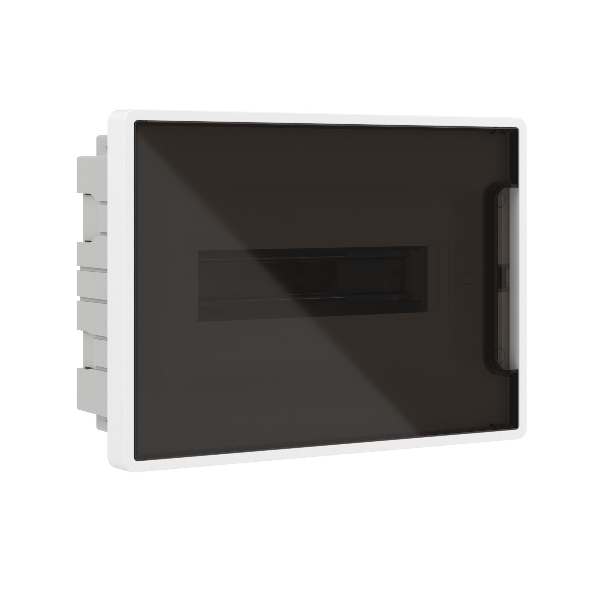 Модульные щитки "Фрейм" (FRAME) встраиваемые Щиток 12 мод встраиваемый для полых стен Фрейм (FRAME), белый, с тонированной  дверцей, с 2 шинами PEN на 6 и 8 отв. DKC|ДКС