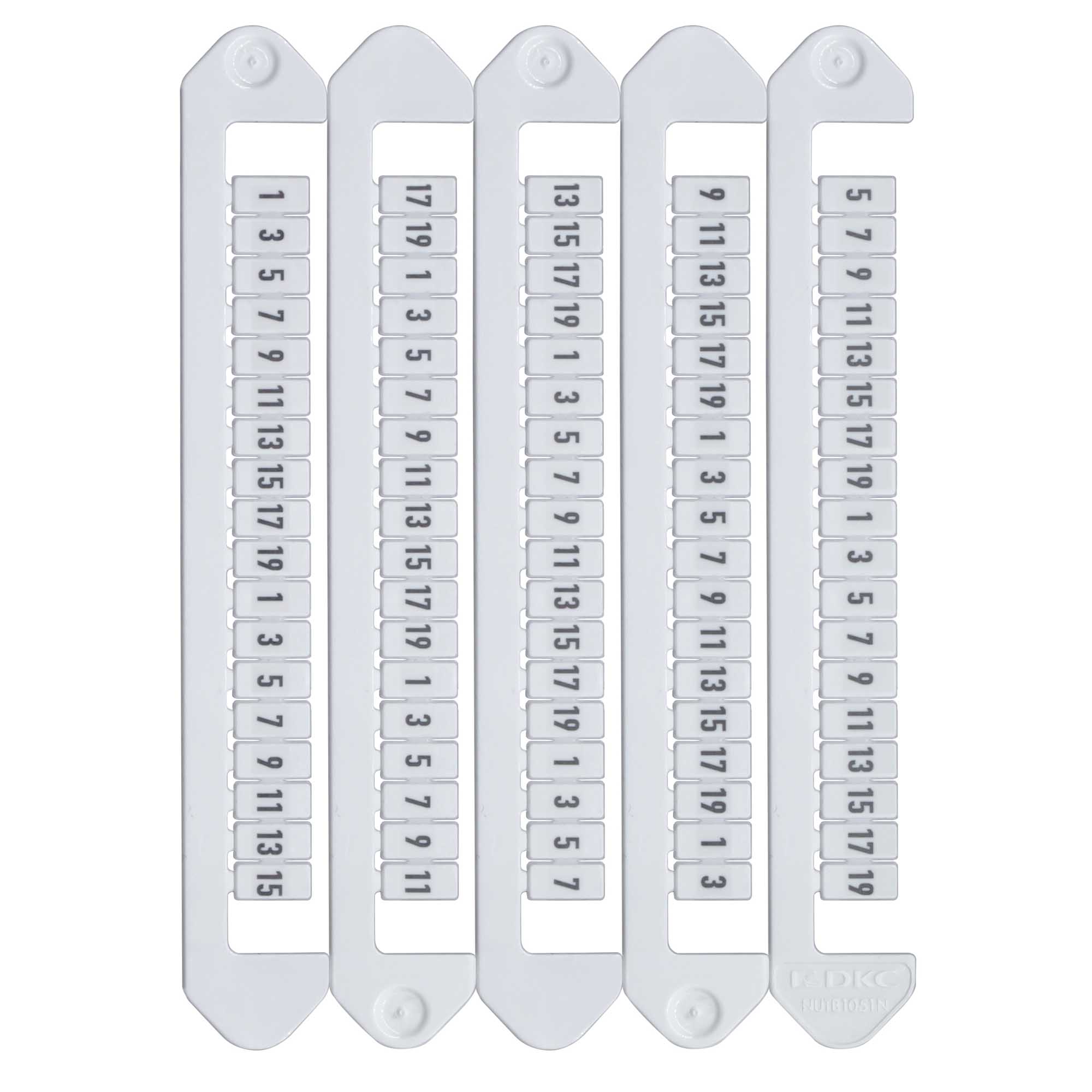 Маркировка для клемм, ширина 5 мм, от 1 до 19, горизонтальная ориентация
