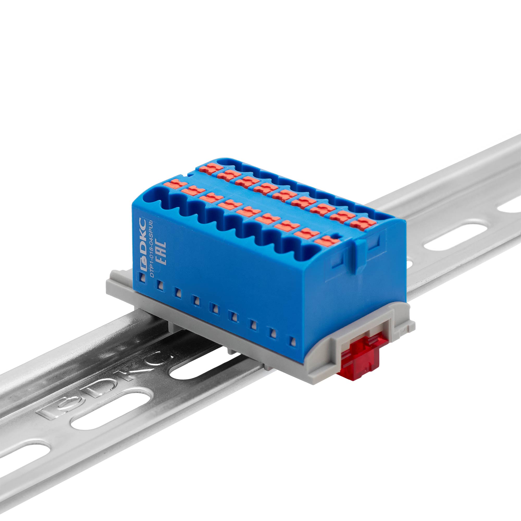 Блок распределительный с верт. адаптером на рейки шириной 15/35мм, зажим push-in, 18 точек подключения 2,5 кв.мм, синий