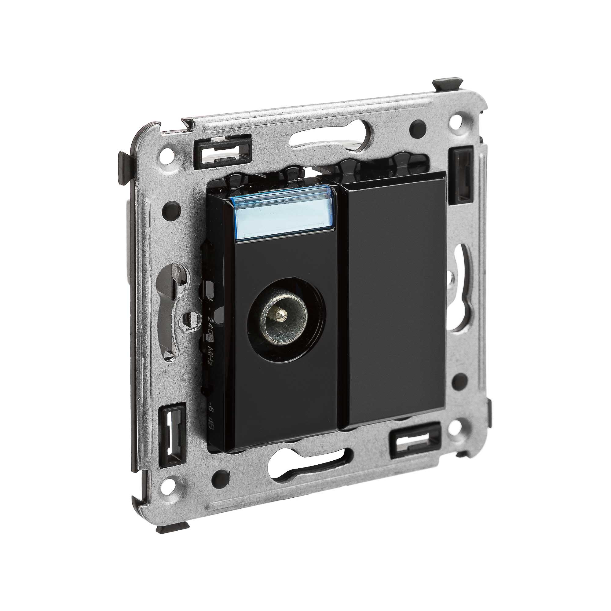 Розетка TV проходная в стену, Avanti, черный квадрат