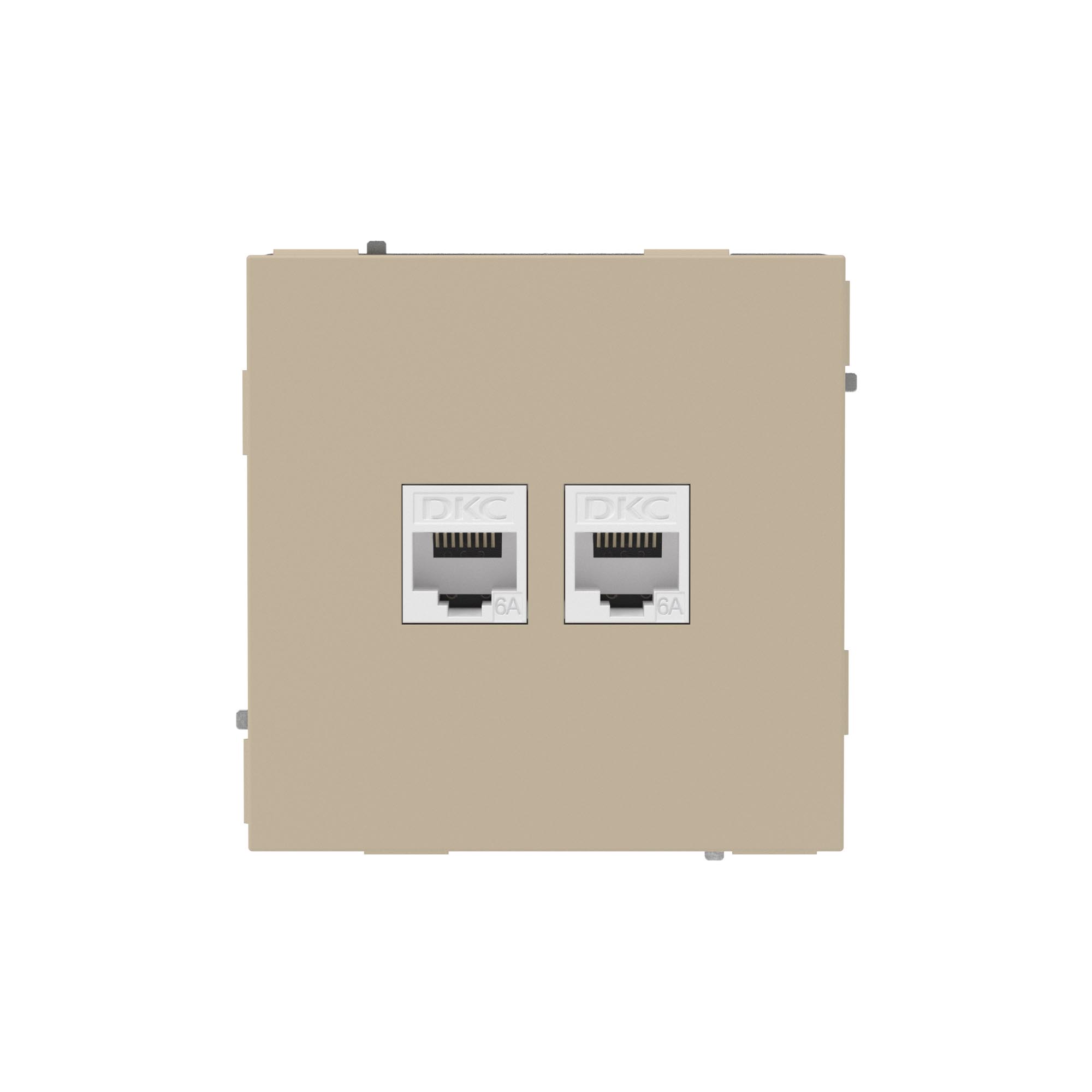 Компьютерная розетка RJ-45 без шторки, кат.6А двойная, KANT, ванильный марципан