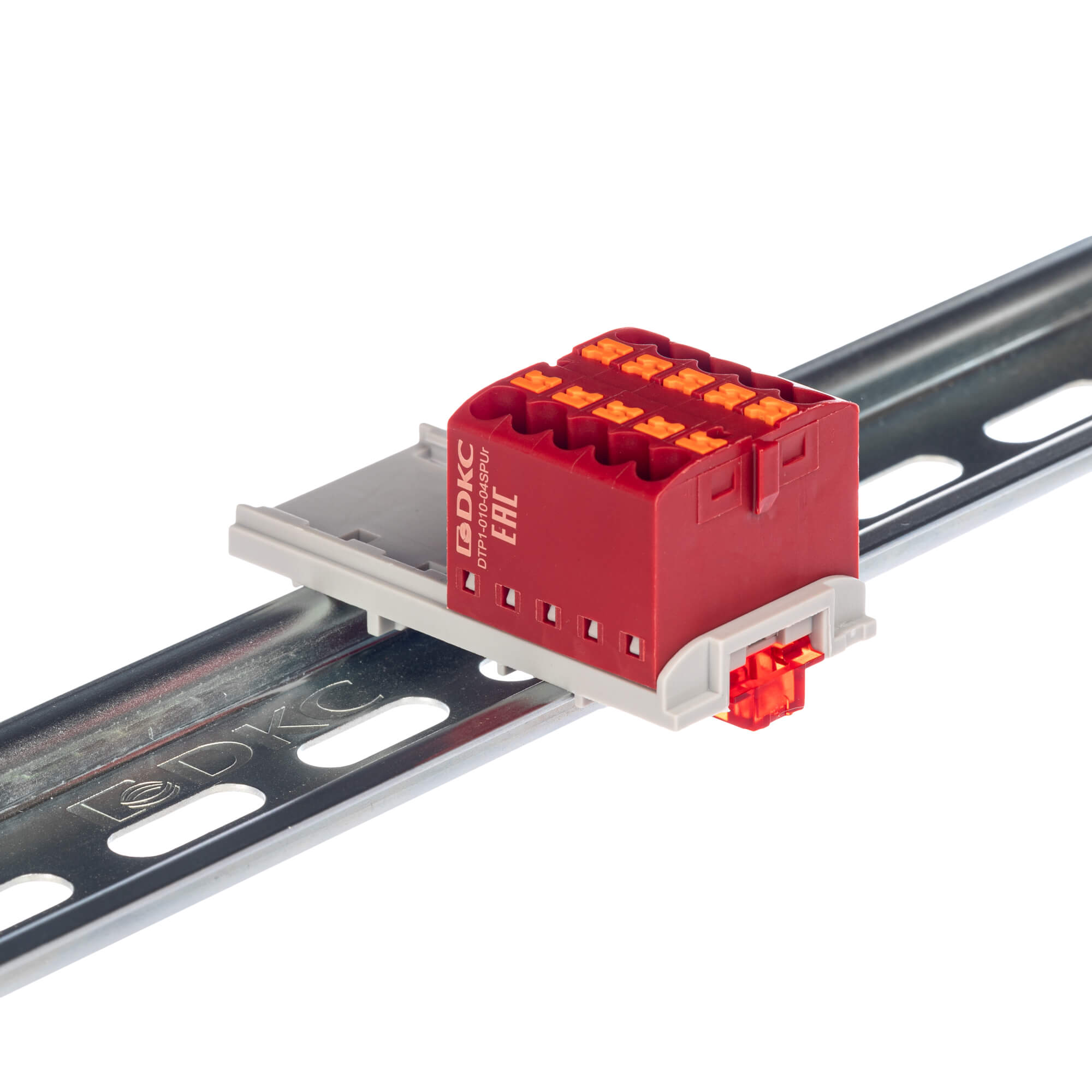 Блок распределительный с верт. адаптером на рейки шириной 15/35мм, зажим push-in, 10 точек подключения 2,5 кв.мм, красный