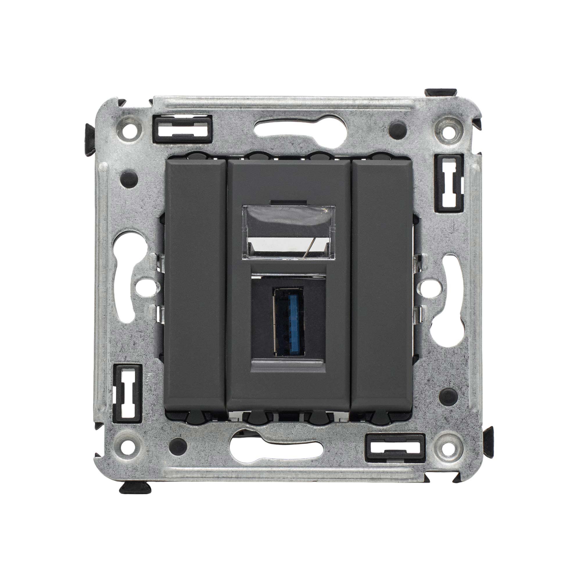 USB 3.0 розетка одинарная в стену, тип А-А, Avanti, черный матовый