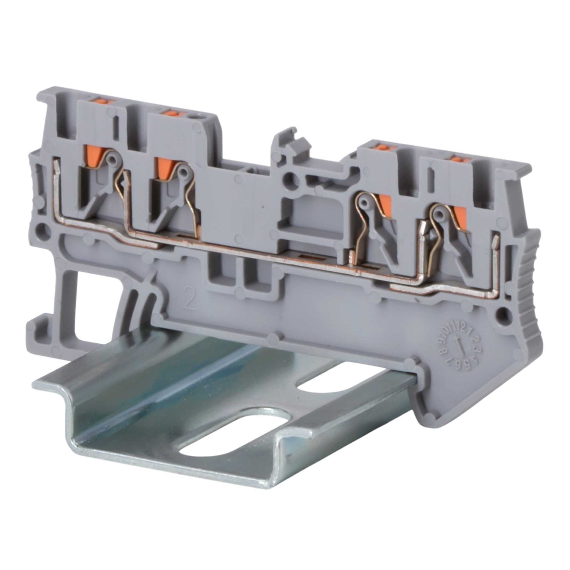 Клемма проходная, зажим push-in, 4 точки подключения, 1.5 кв.мм, серая