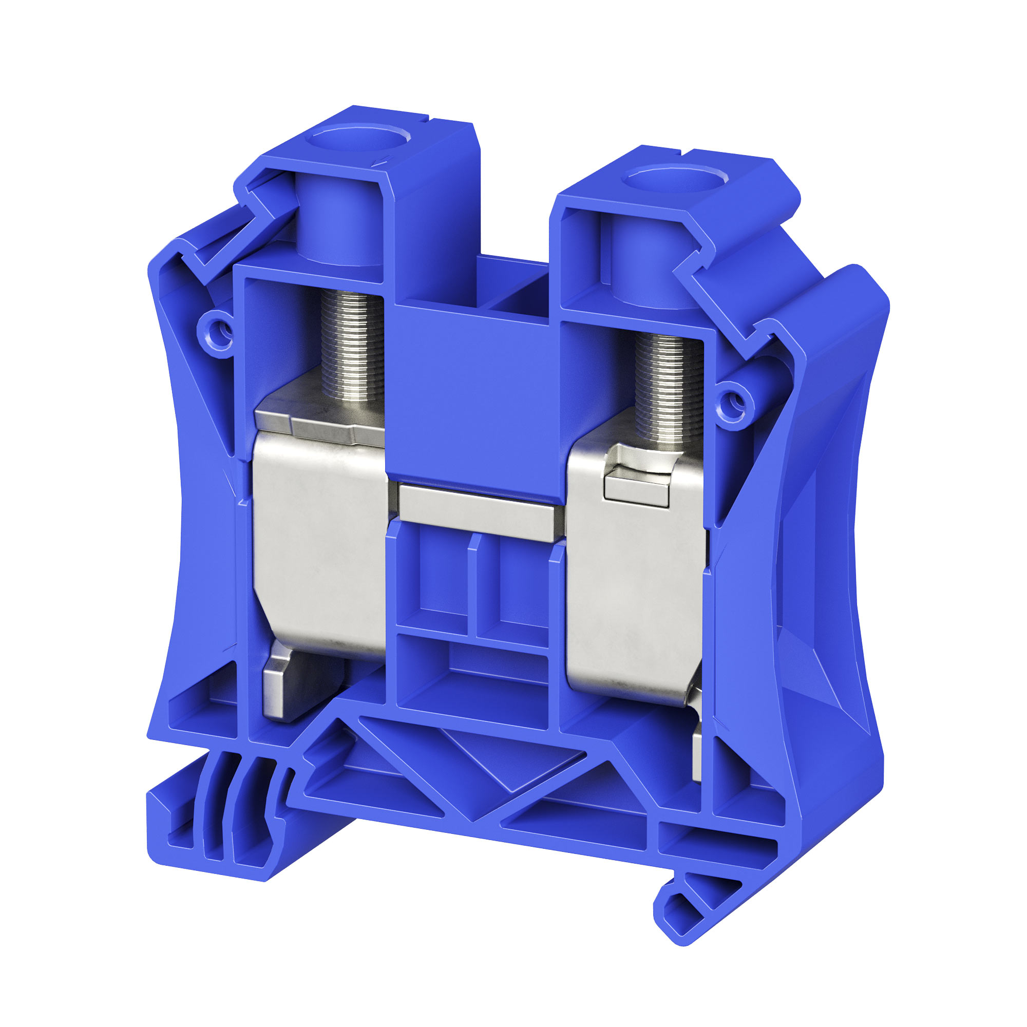 Клемма проходная, винтовой зажим, 2 точки подключения, 35 кв.мм, синяя