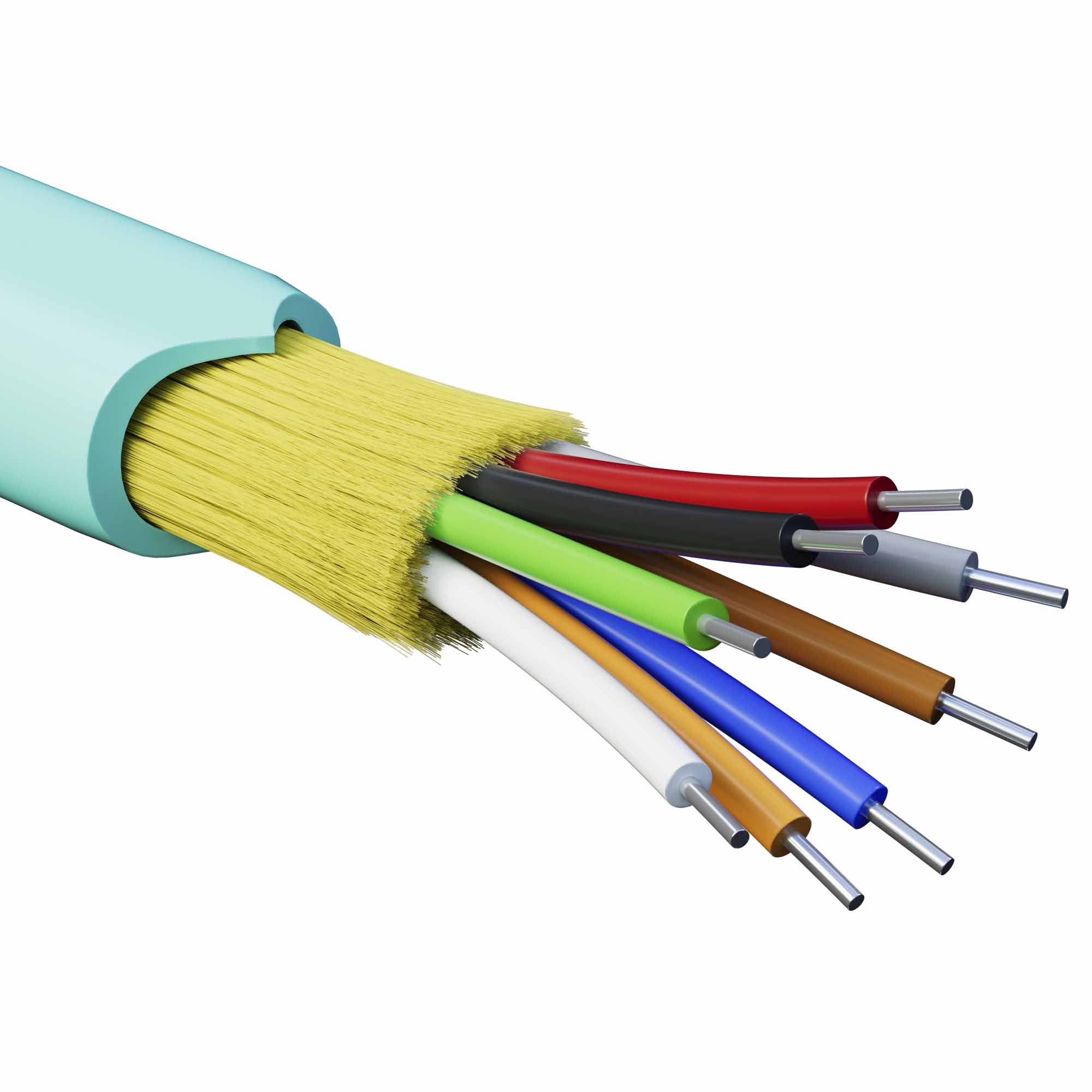 Кабели для внутренней прокладки с волокнами ОМ3 Кабель волоконно-оптический, распределительный, арамидные упрочняющие нити, для внутренней прокладки, нг(A)-HFLTx, 8 ОВ, категория OM3 (G.651.1) плотный буфер, 0,4 кН, барабан 2000 м DKC|ДКС