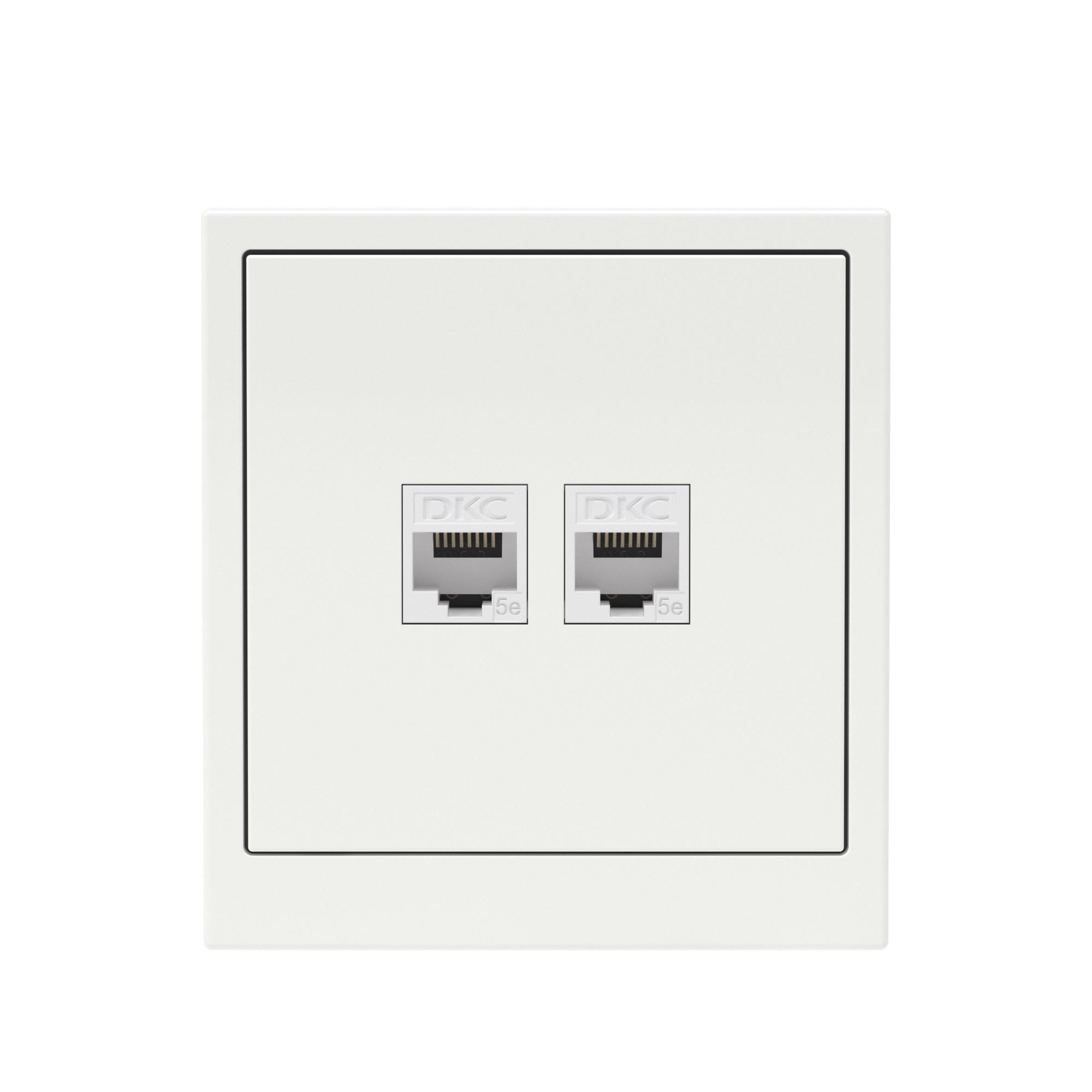 Компьютерная розетка RJ-45 без шторки, кат.5е двойная, KANT, белая магнолия