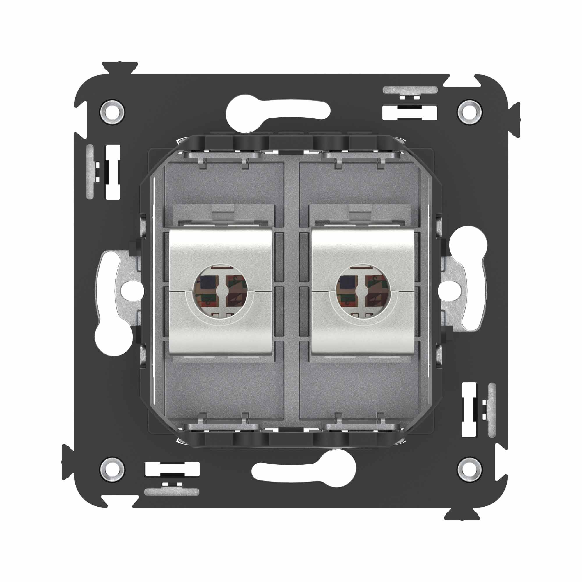 Компьютерная розетка RJ-45 без шторки в стену, кат.6 двойная экранированная, Avanti, закаленная сталь