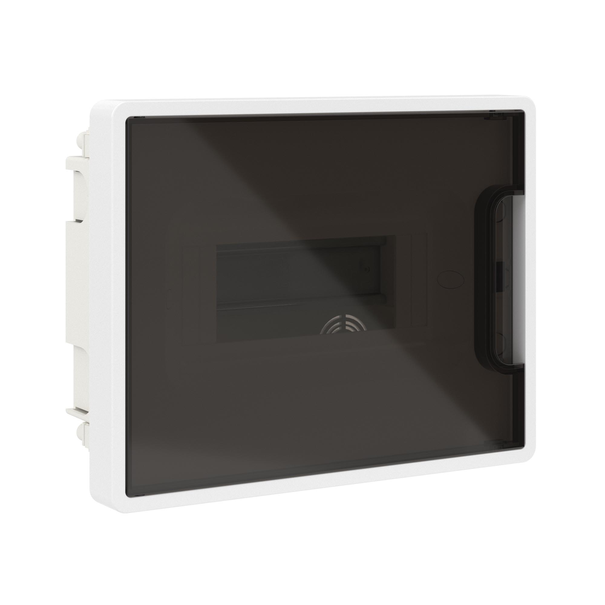 Модульные щитки "Фрейм" (FRAME) встраиваемые Щиток 8 мод встраиваемый Фрейм (FRAME), белый, с тонированной дверцей, с 2  шинами PEN на 6 и 8 отв. DKC|ДКС