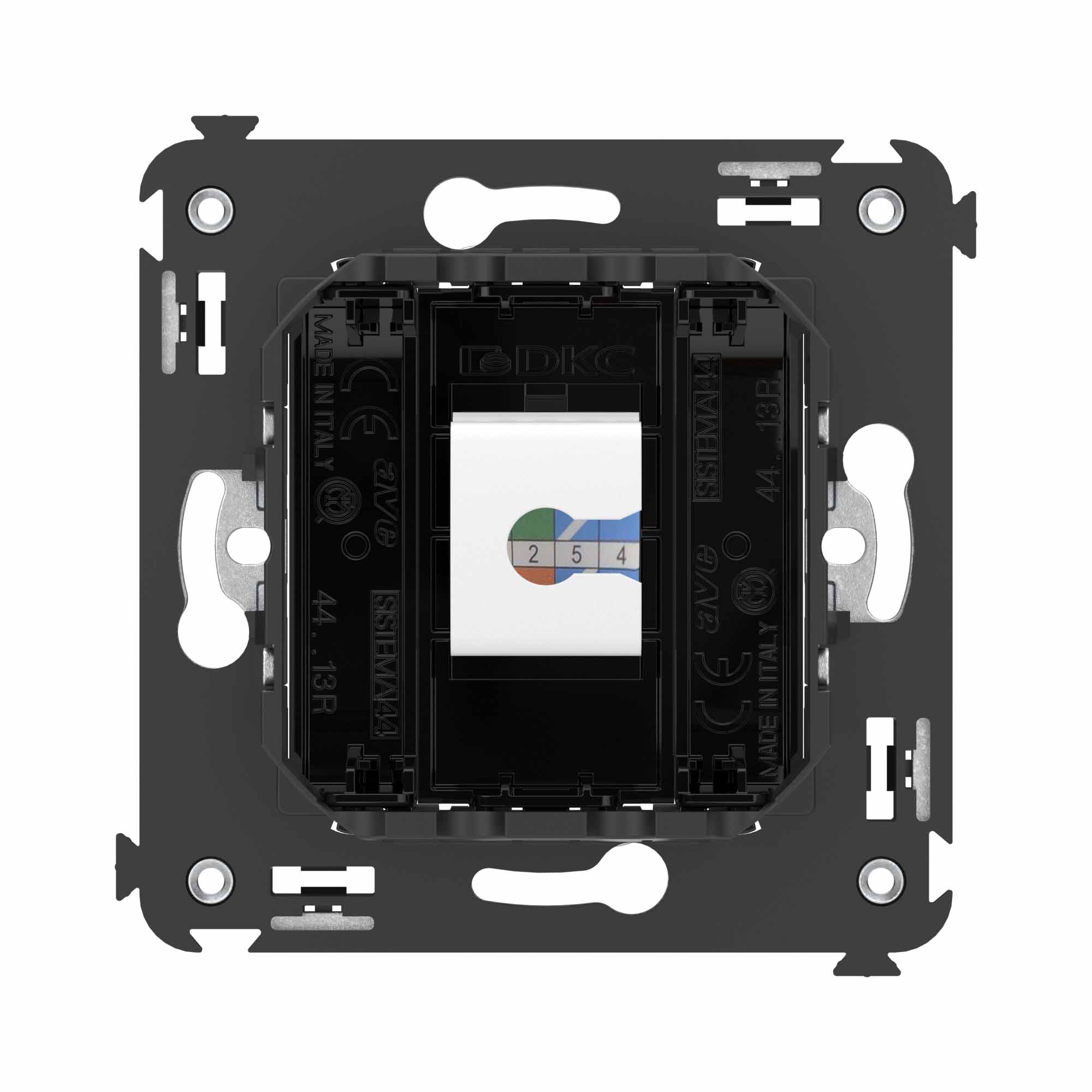 Телефонная розетка RJ-12 без шторки в стену одинарная, Avanti, черный квадрат