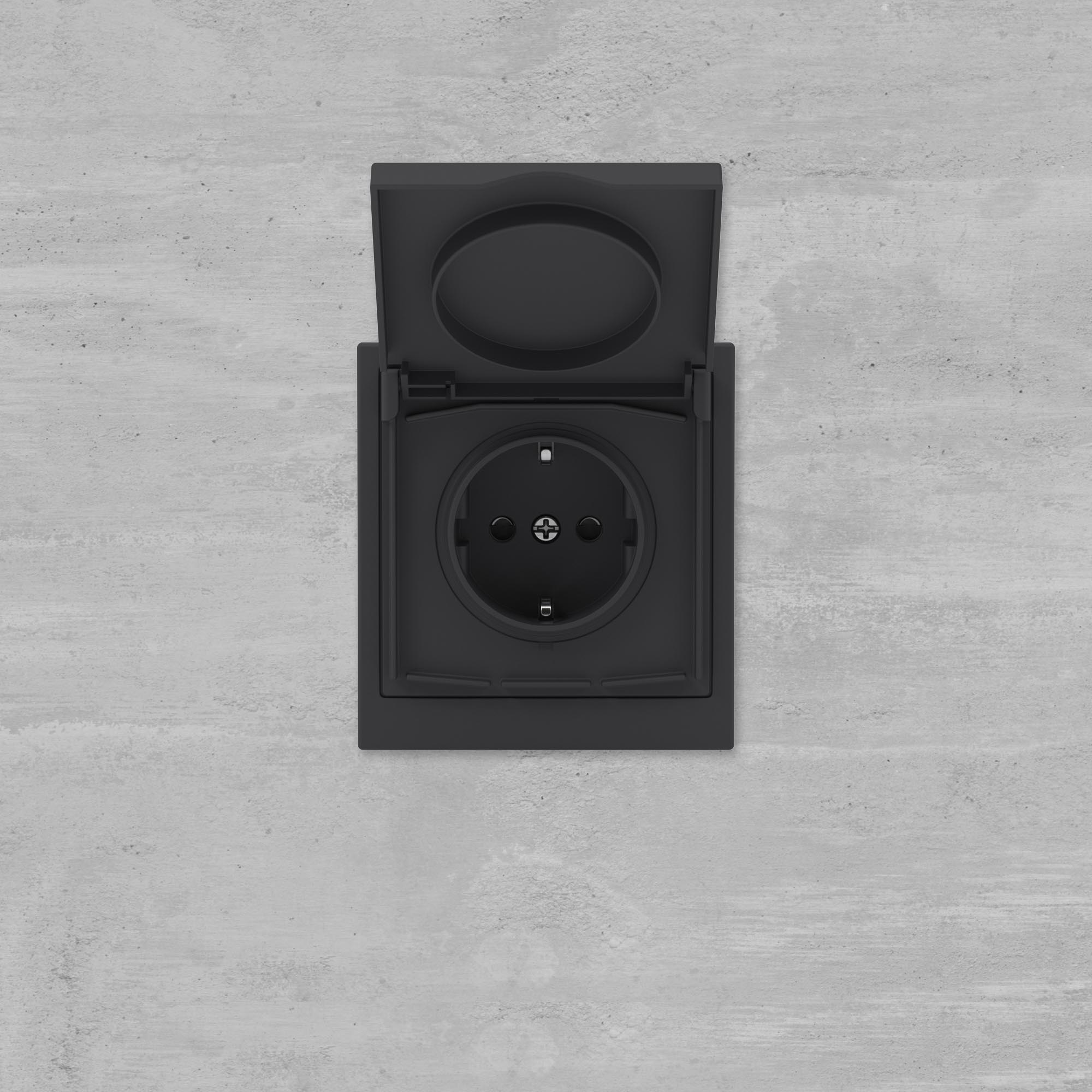 Розетка силовая, 2P+E, с з/ш, с крышкой, IP44, KANT, черный уголь