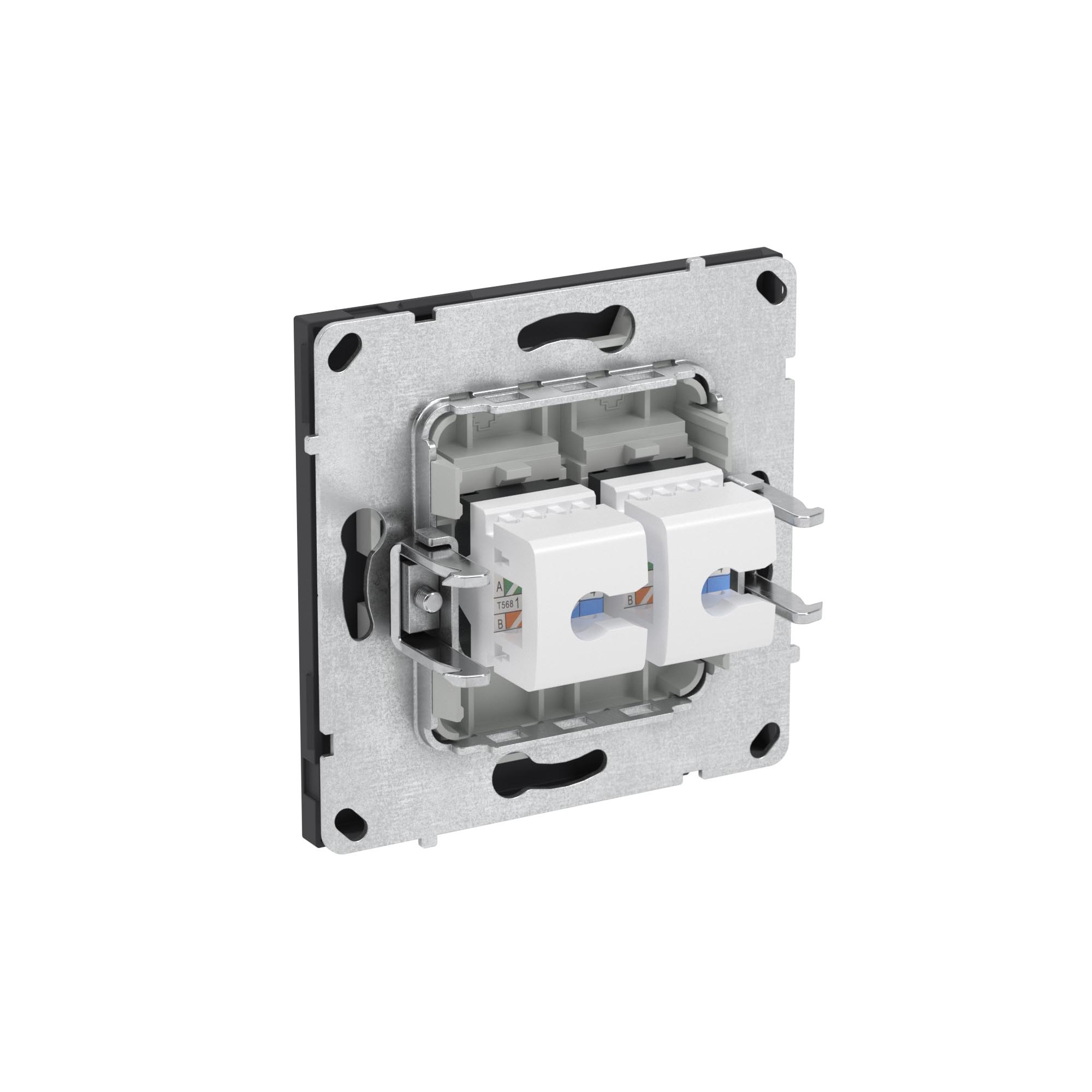 Компьютерная розетка RJ-45 без шторки, кат.6А двойная, KANT, черный уголь