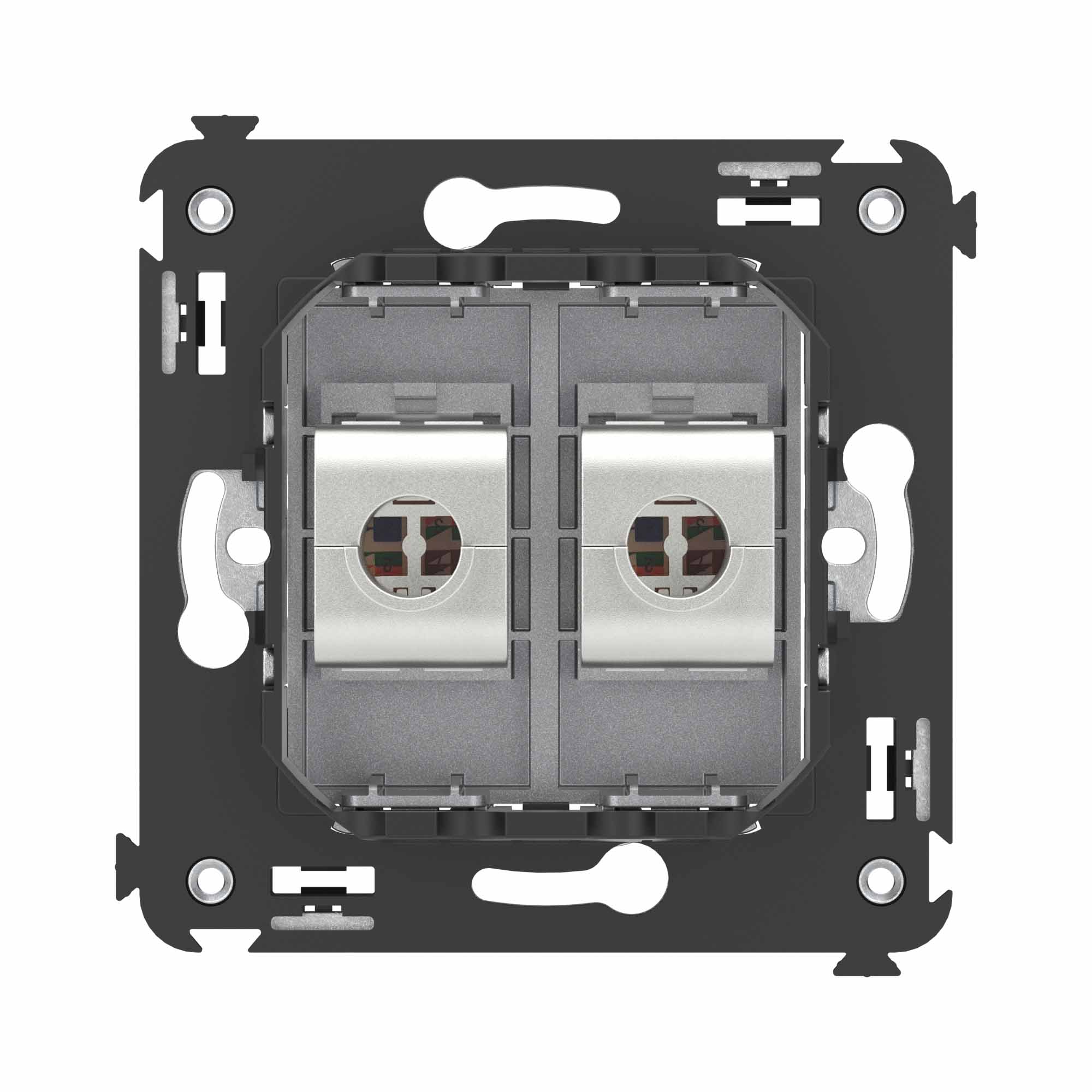 Компьютерная розетка RJ-45 без шторки в стену, кат.6А двойная экранированная, Avanti, закаленная сталь