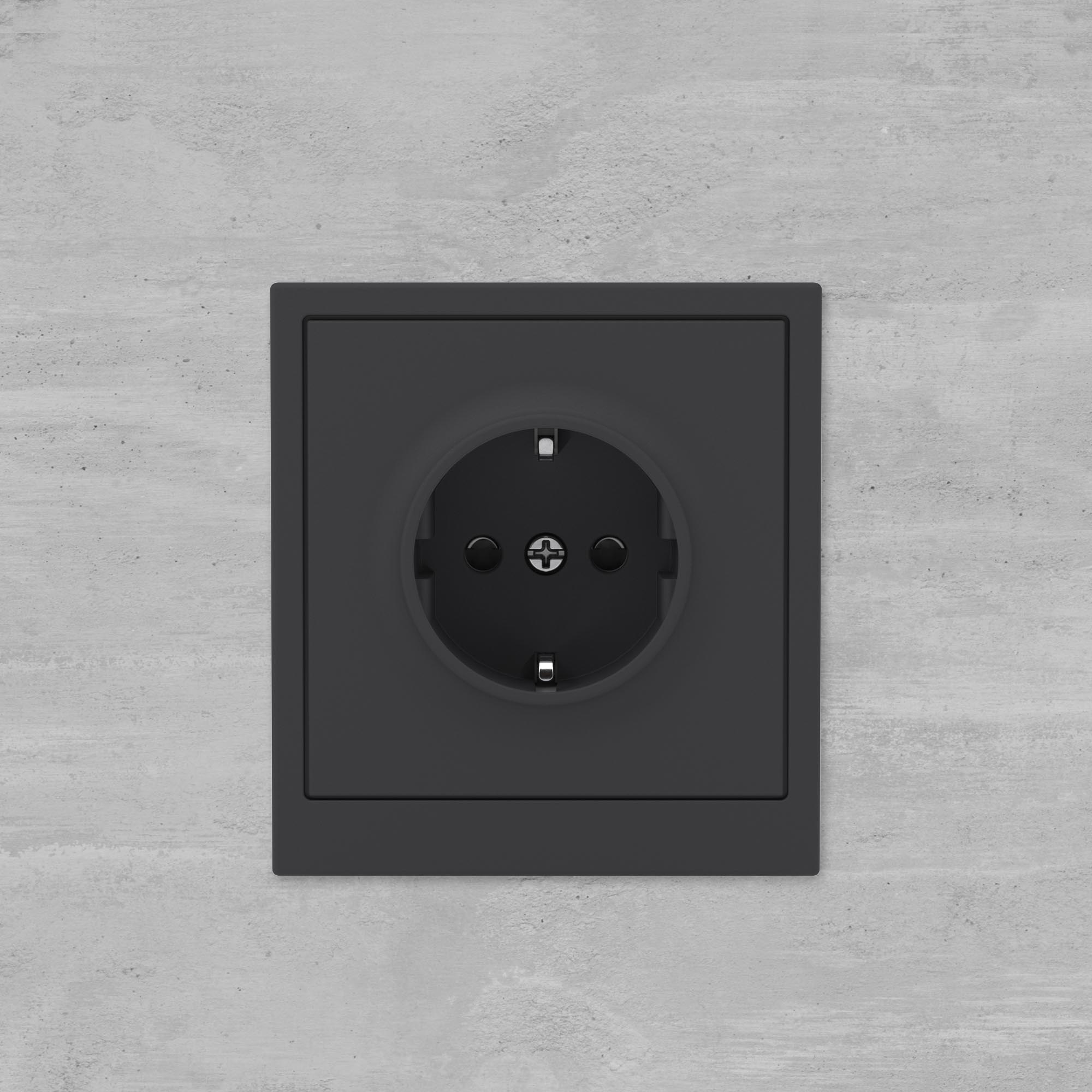 Розетка силовая, 2P+E, с з/ш, KANT, черный уголь