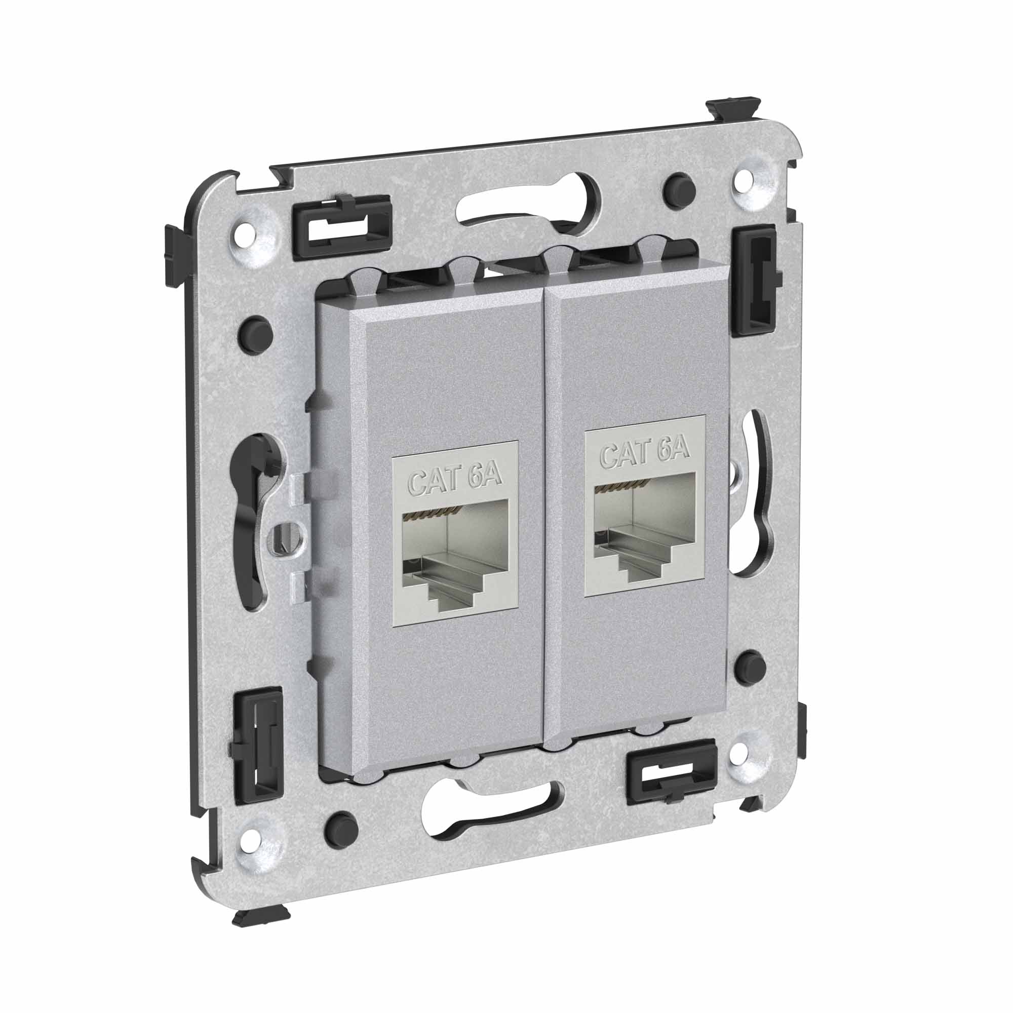 Компьютерная розетка RJ-45 без шторки в стену, кат.6А двойная экранированная, Avanti, закаленная сталь