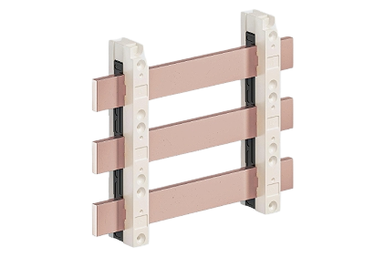 Insulator sets with busbars vertically arranged one above the other