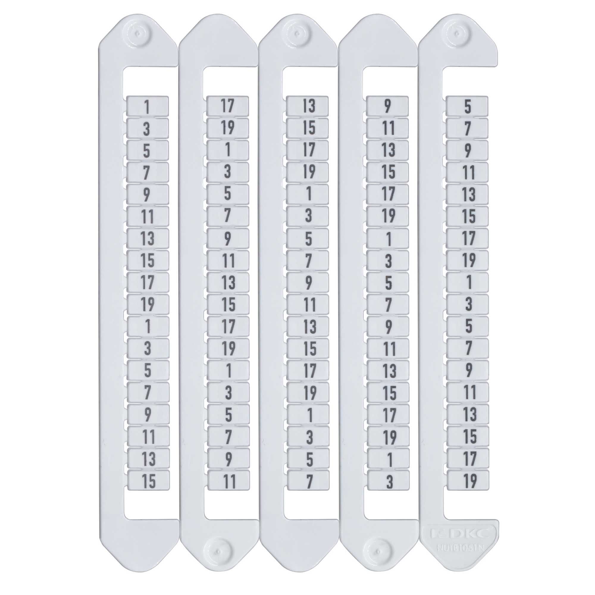 Маркировка для клемм, ширина 5 мм, от 1 до 19, вертикальная ориентация