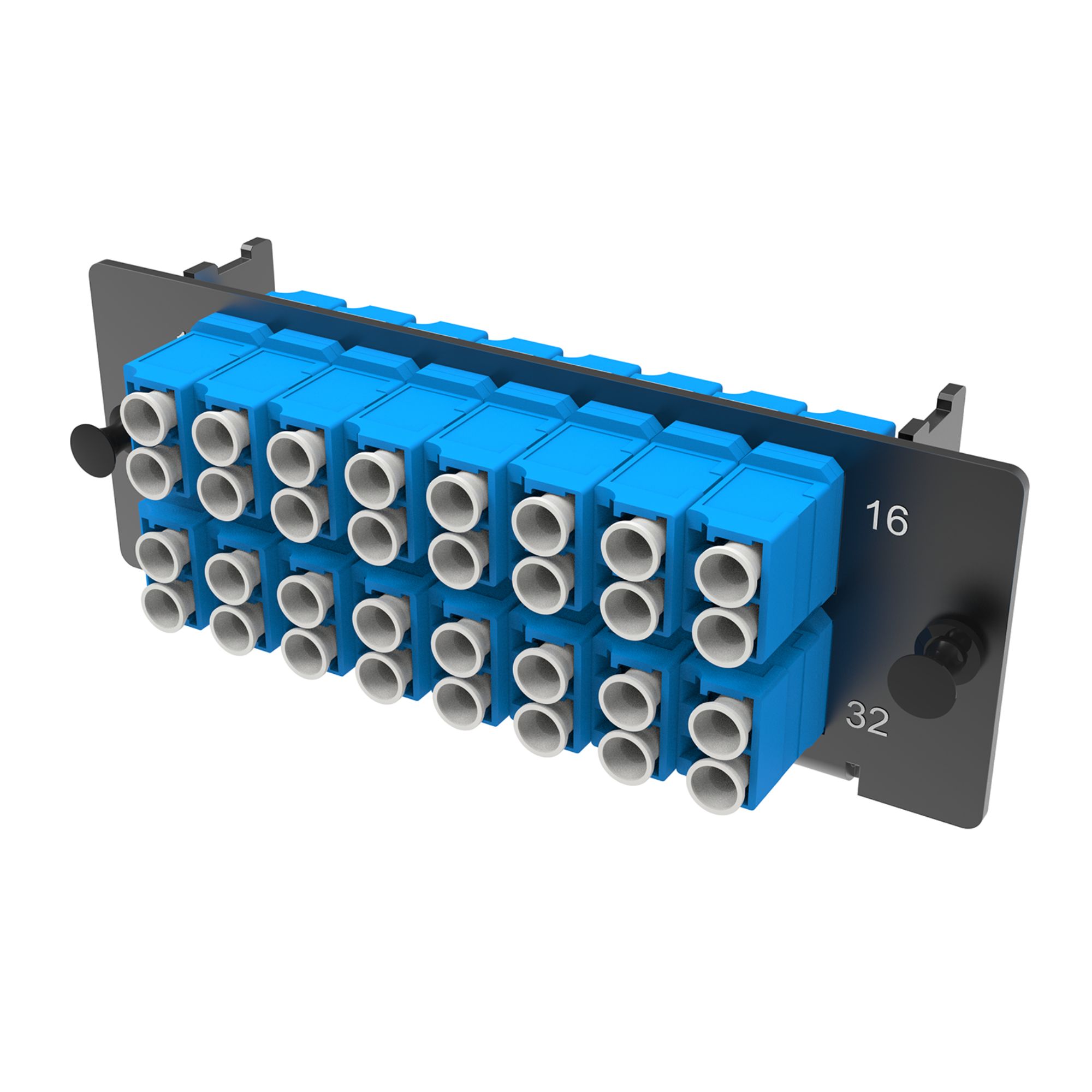 Оптические адаптерные планки Адаптерная планка 16xLC-UPC двухволоконный (Duplex) адаптеров, (цвет адаптеров - синий), OS2 1 1U DKC|ДКС