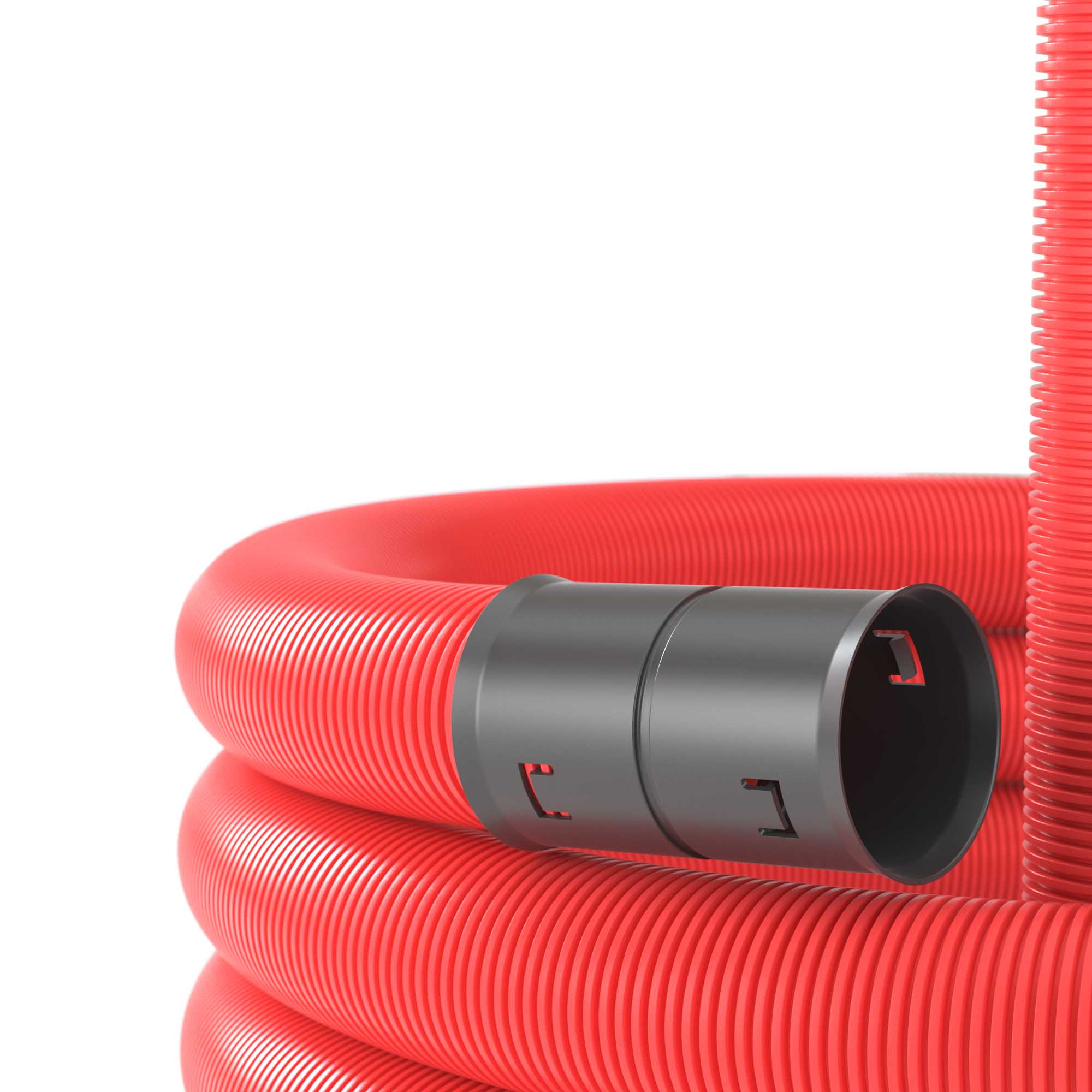 Double-walled HDPE flexible pipe for cable sewerage d.40mm withoutbroaching, SN18, 500N, in a bay of 50m, color red