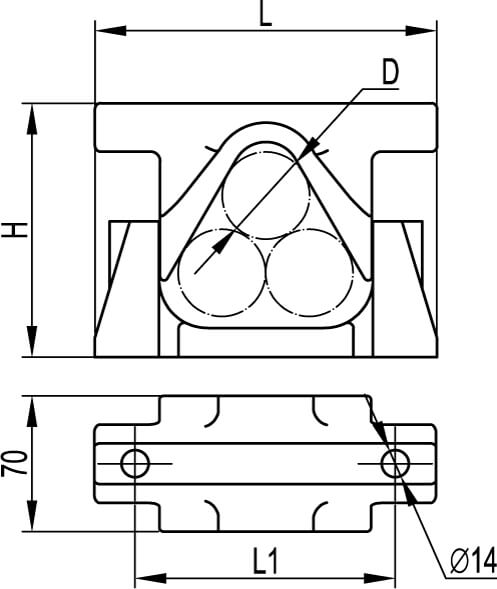 Кабельный держатель для крепления в треугольник, д. 40-70 мм ДКС|DKC .