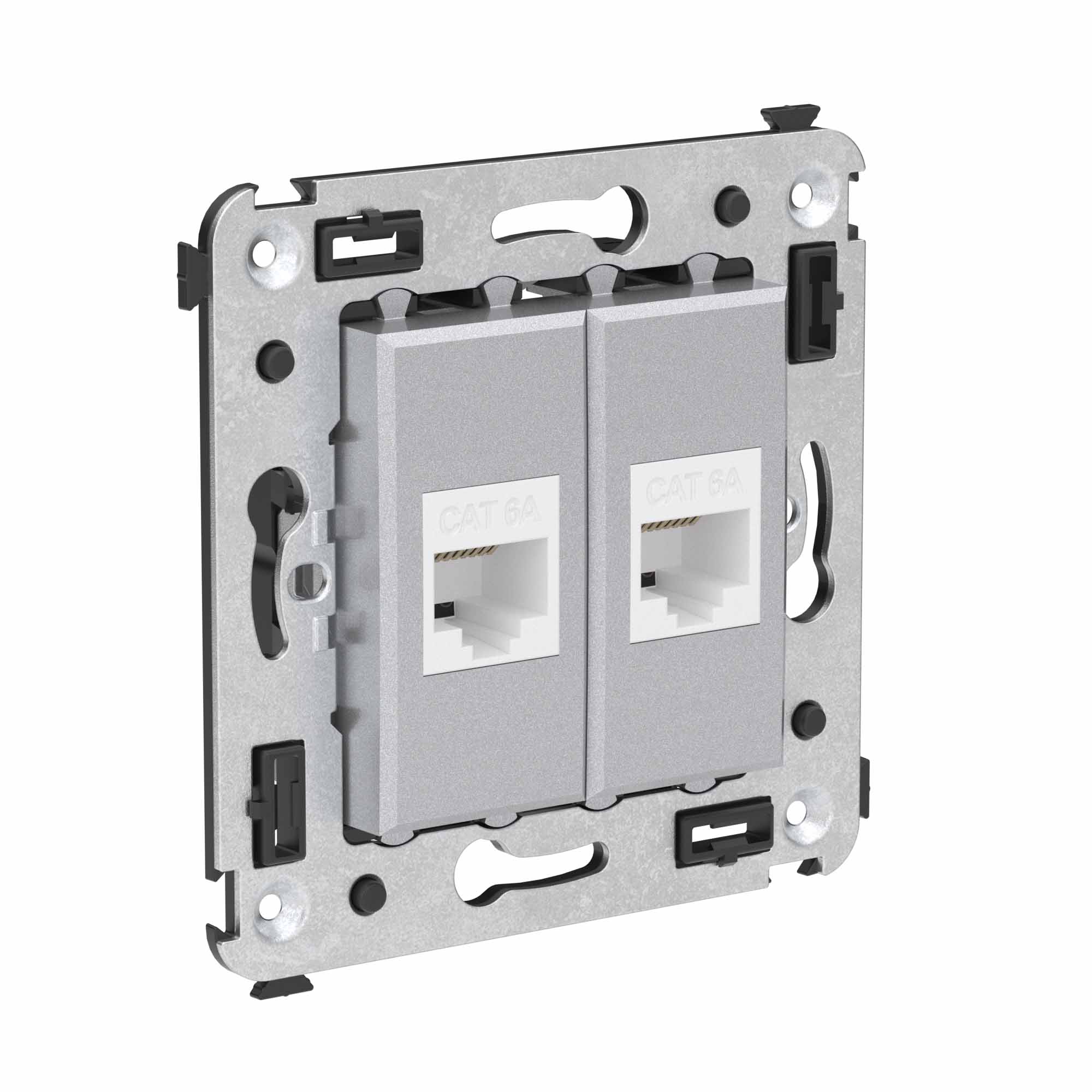 Компьютерная розетка RJ-45 без шторки в стену, кат.6А двойная, Avanti, закаленная сталь